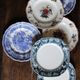 A set of 6 flat plates pairs Sarreguemines Lunéville Blue Flowers.