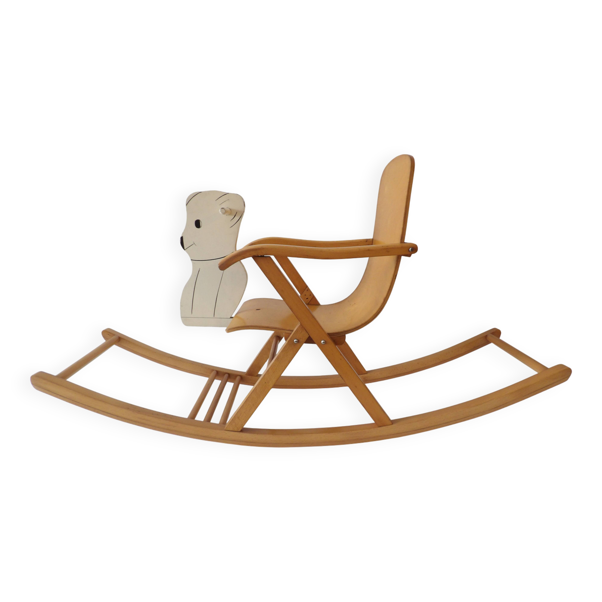 1950s children's bear rocking chair by Jatrok, Belgium