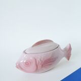 Pink slip gravy boat, “Fish” model, Pornic “Mélusine” earthenware, 1970