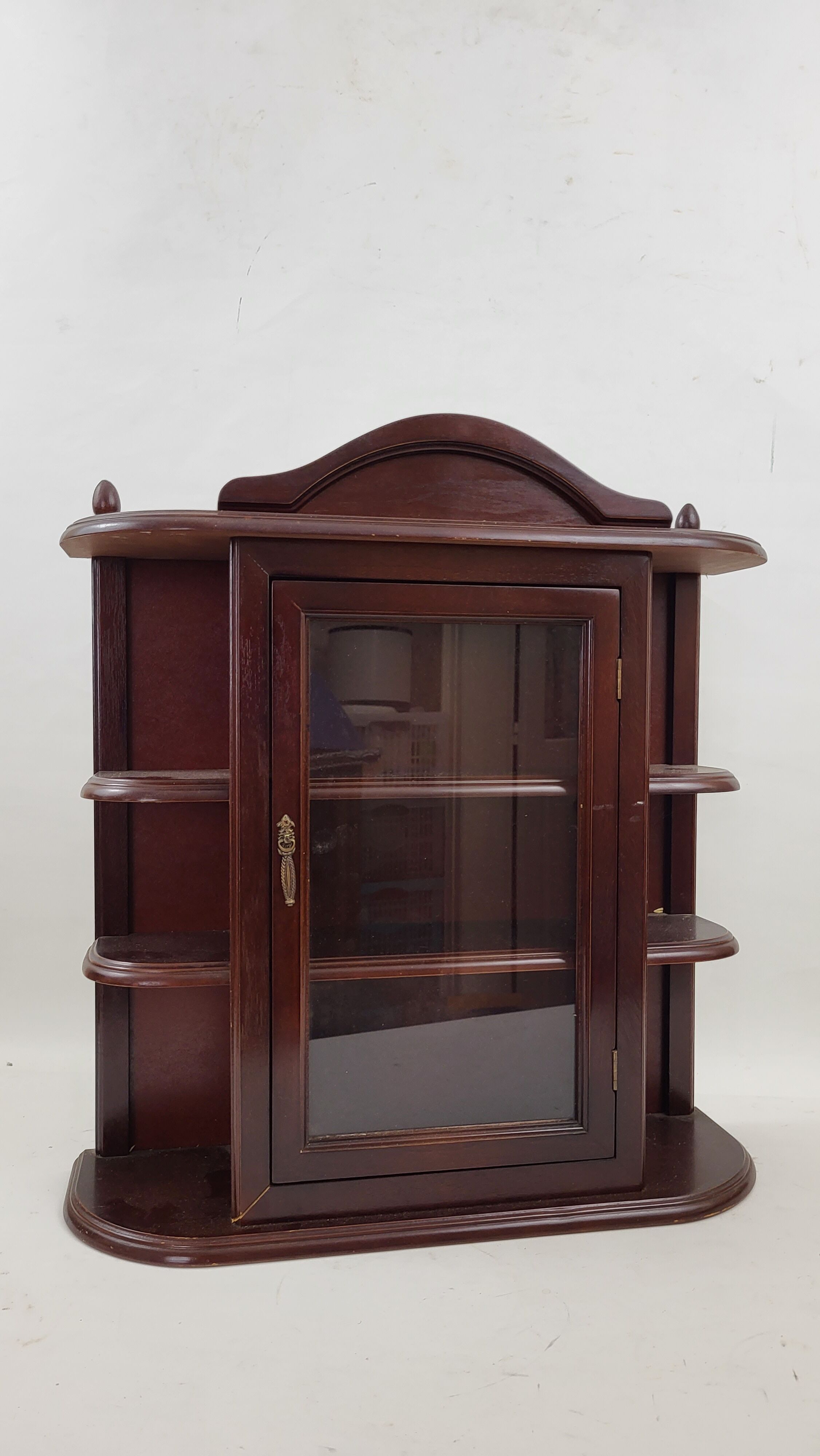 Mahogany stained wood wall display case