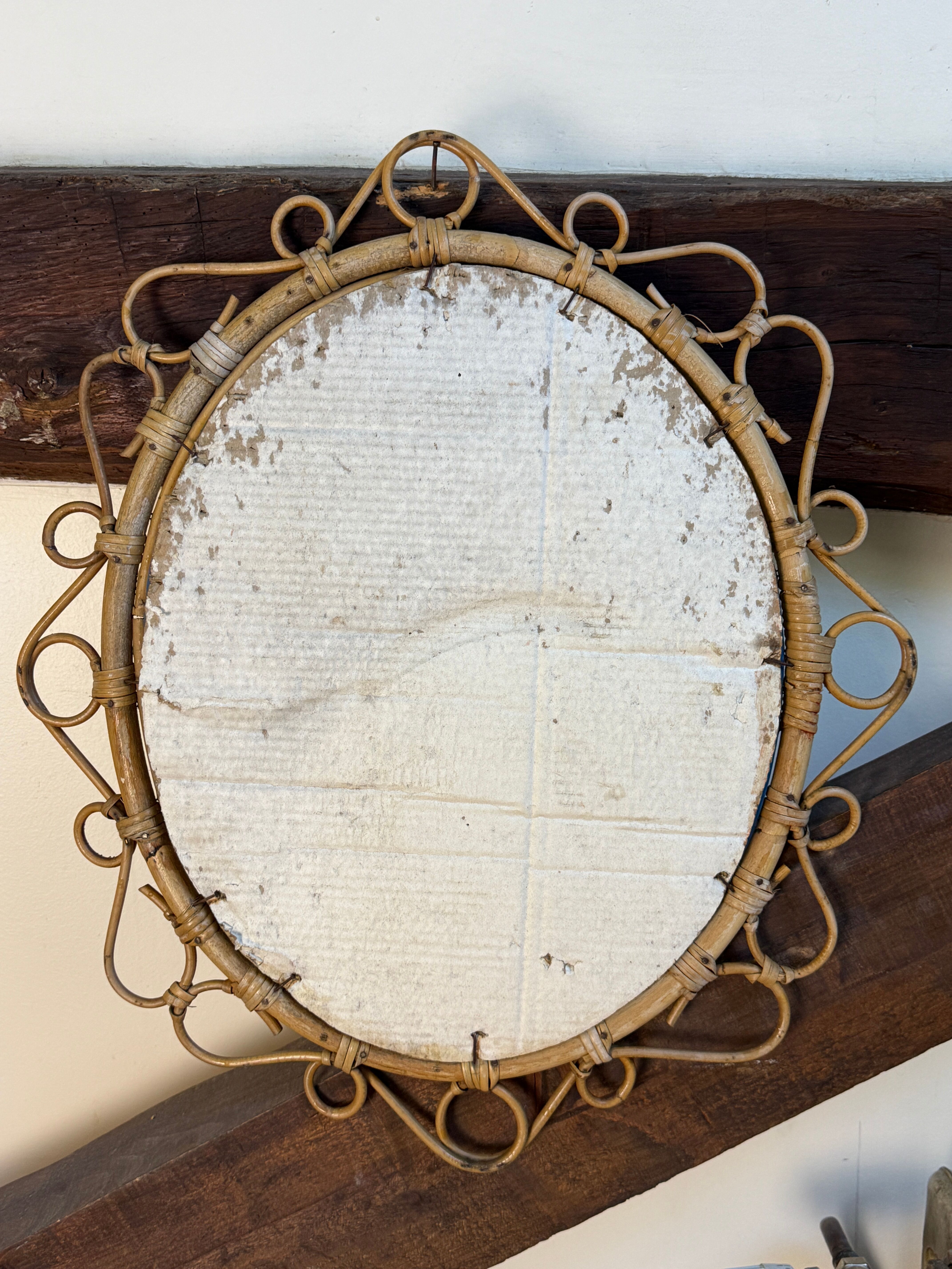 Oval rattan mirror from the 1950s France