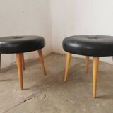 Pair of Scandinavian stools in black leather