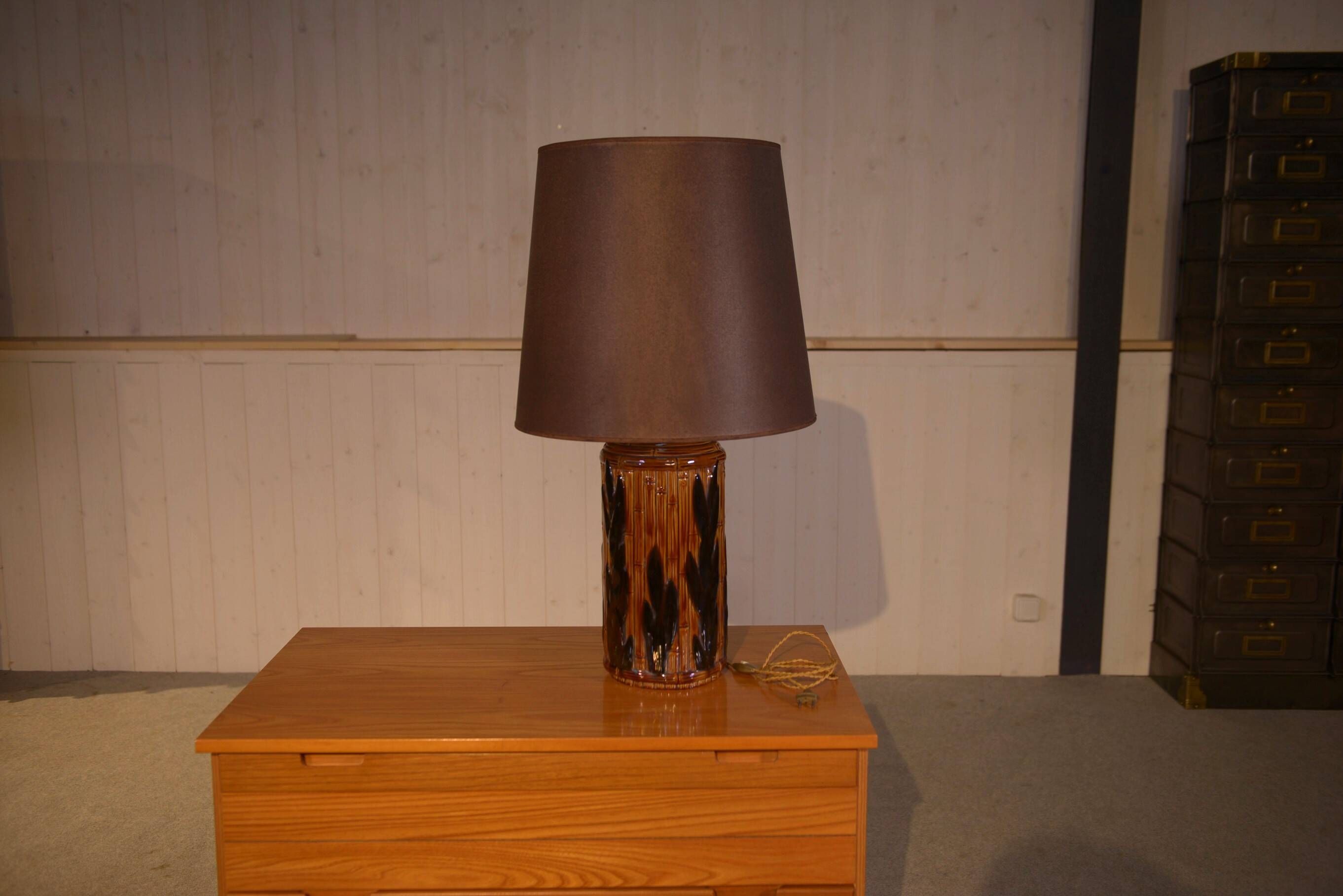 Ceramic lamp with bamboo decor, 1960s