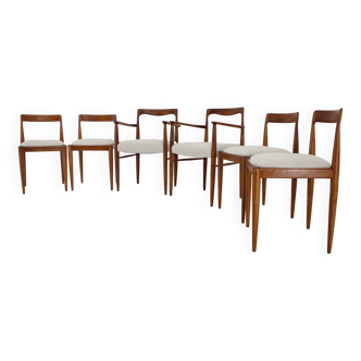 1970s Set of 6 Beech Dining Chairs in Boucle by Drevotvar, Czechoslovakia