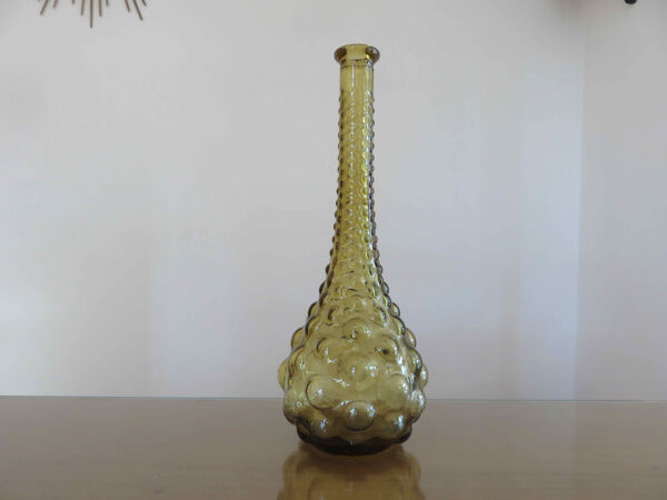 Bouteille, carafe, Empoli, Italy, en verre bullé jaune, années 60 70