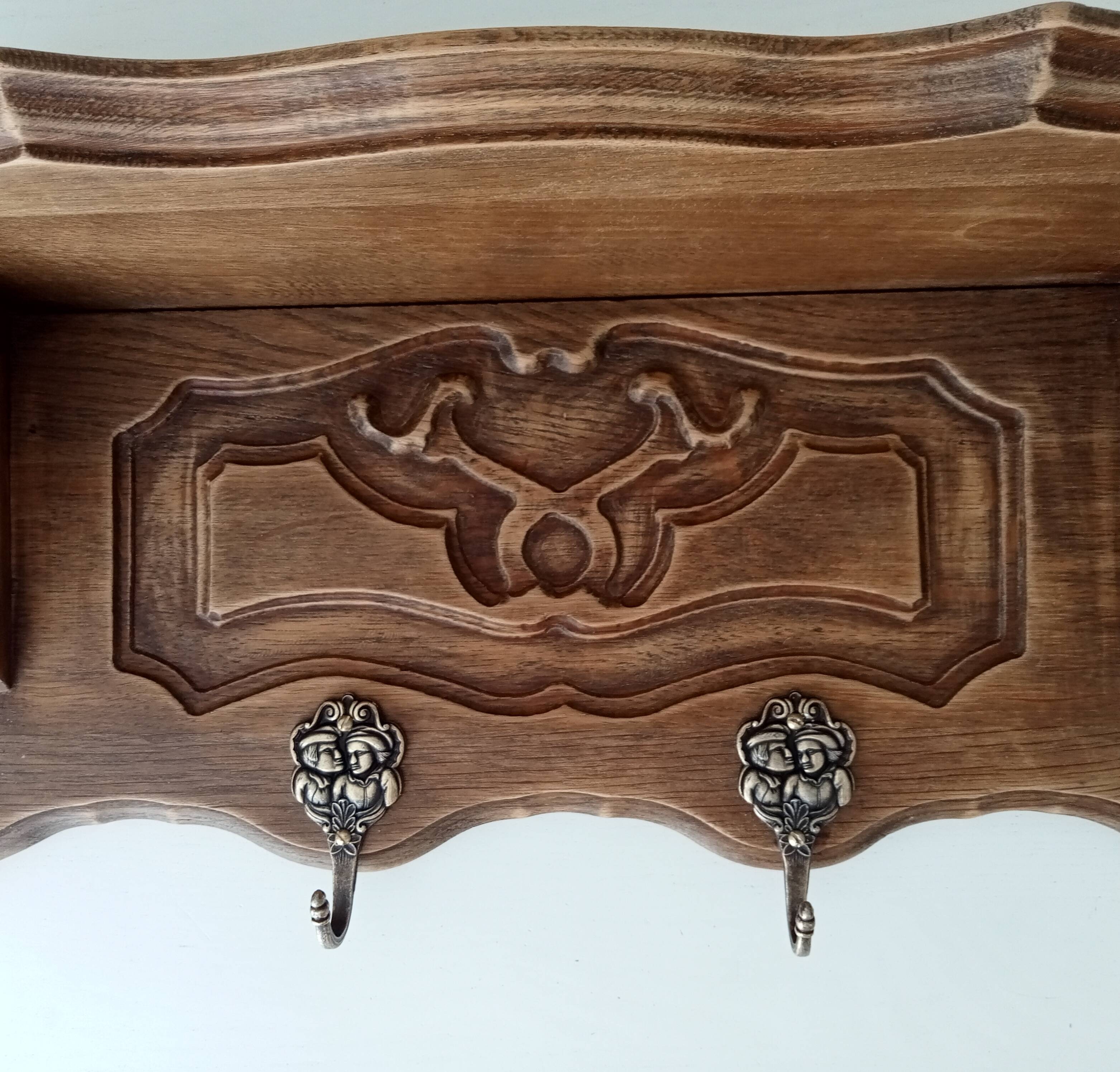 1930s oak wall coat rack
