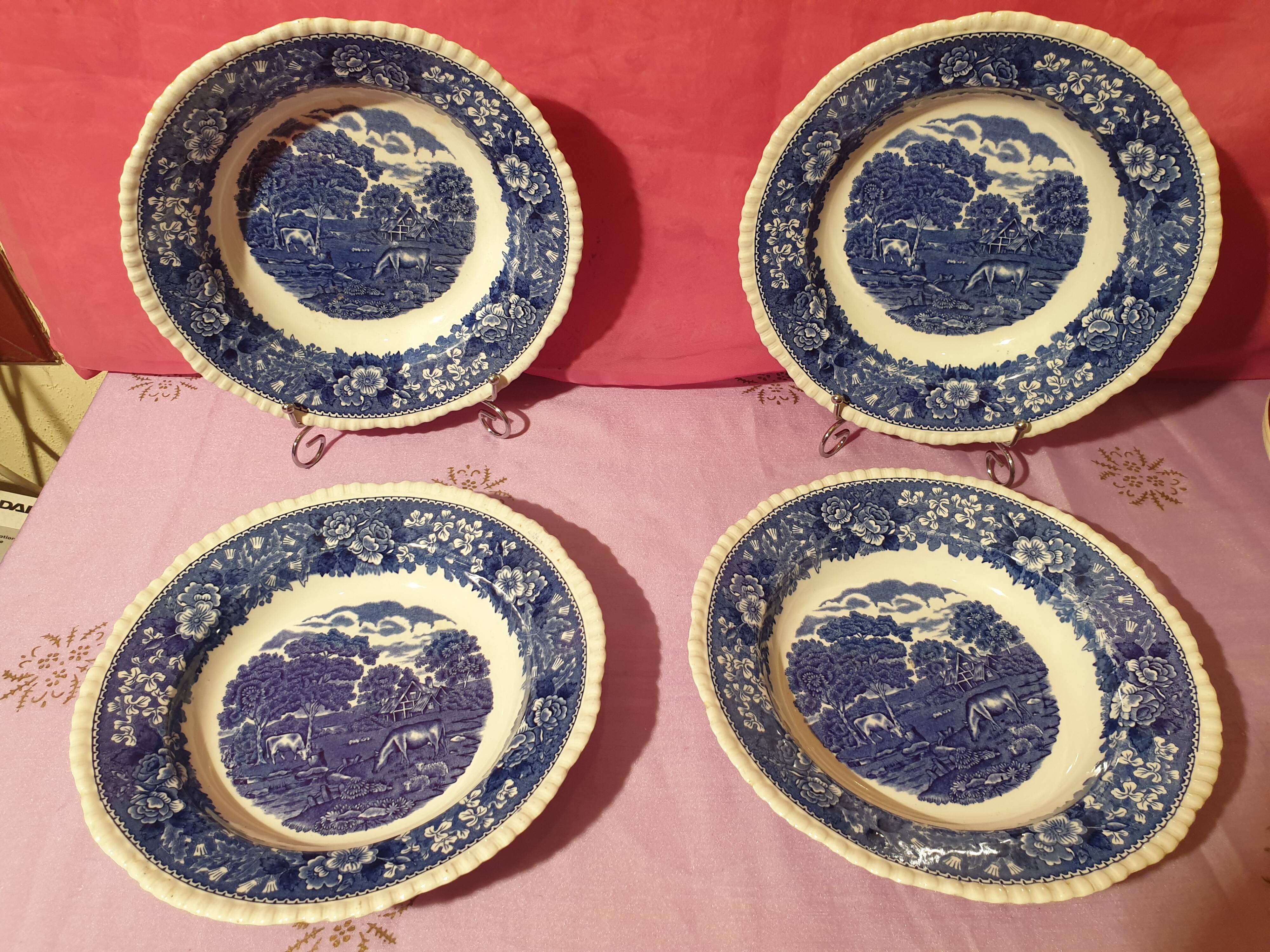 Set of 4 soup plates English Scenic Staffordshire Adams England