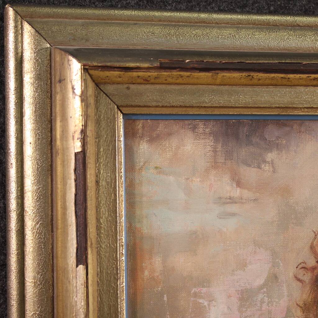 Signed Italian painting portrait of a young girl from the 20th century