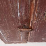 Rustic Parisian cabinet in pine wood with old burgundy paint layers, ca. 18