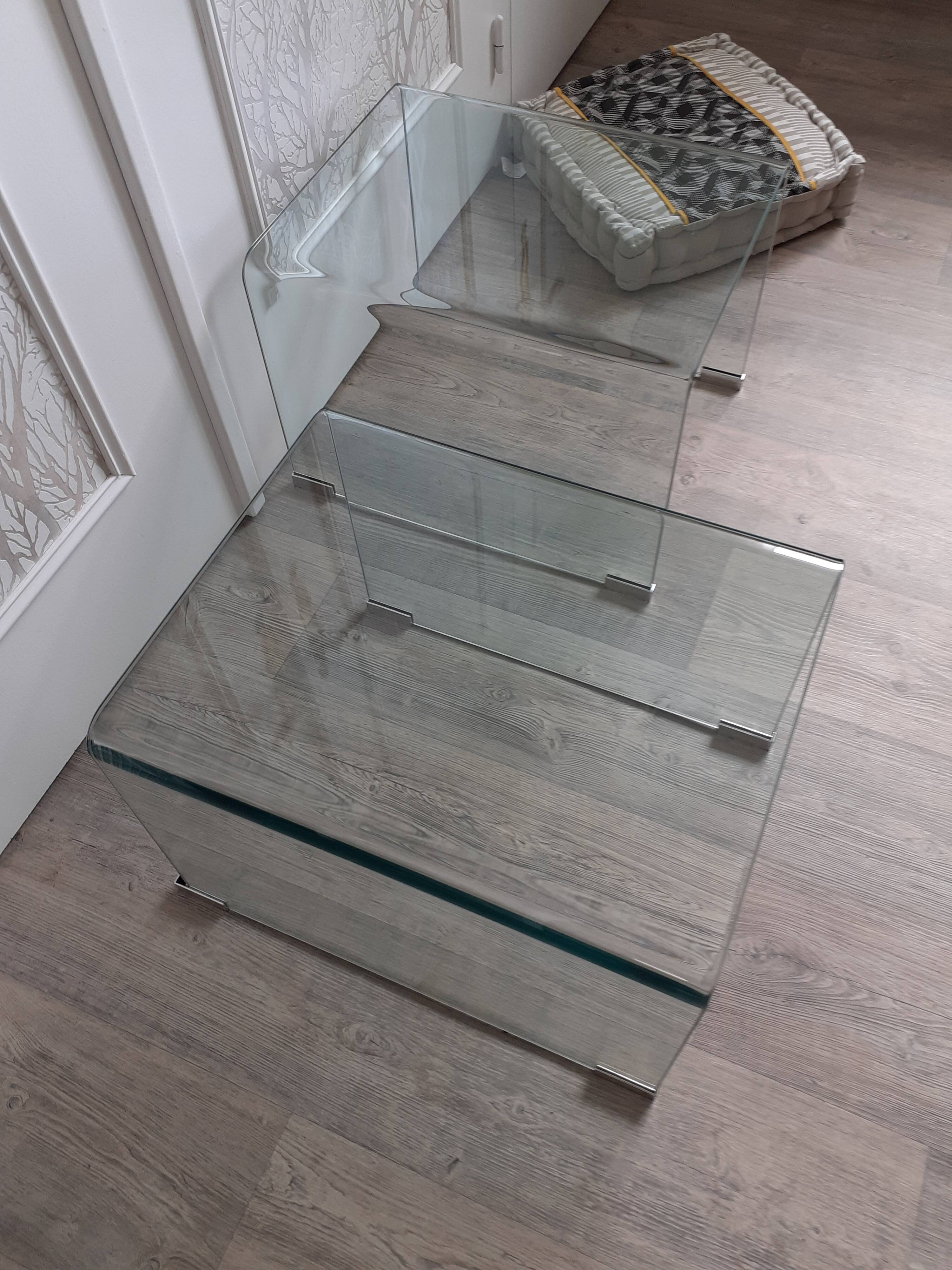 Pair of glass bedside tables or sofa tips