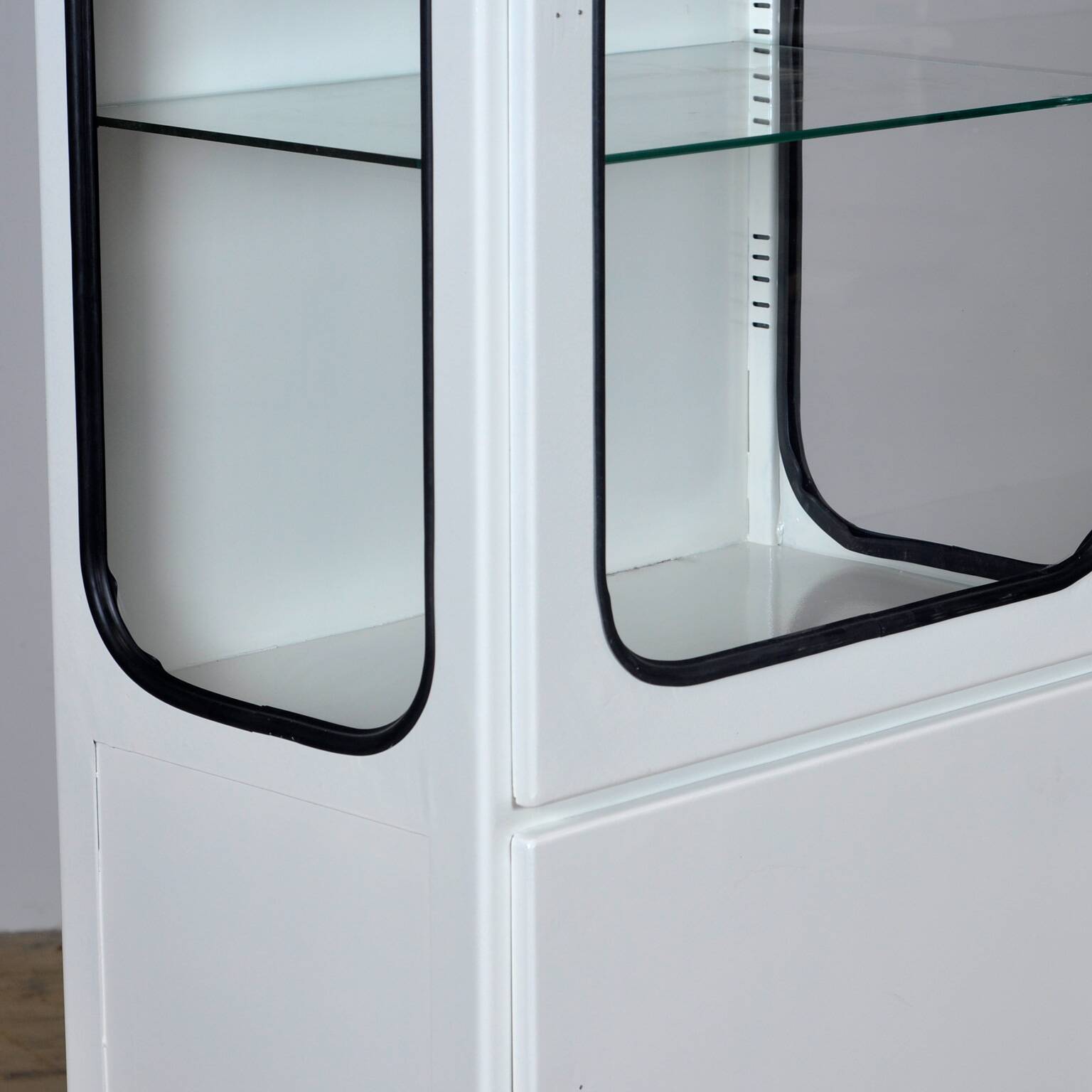 Restored vintage iron and glass medical cabinet, 1970s