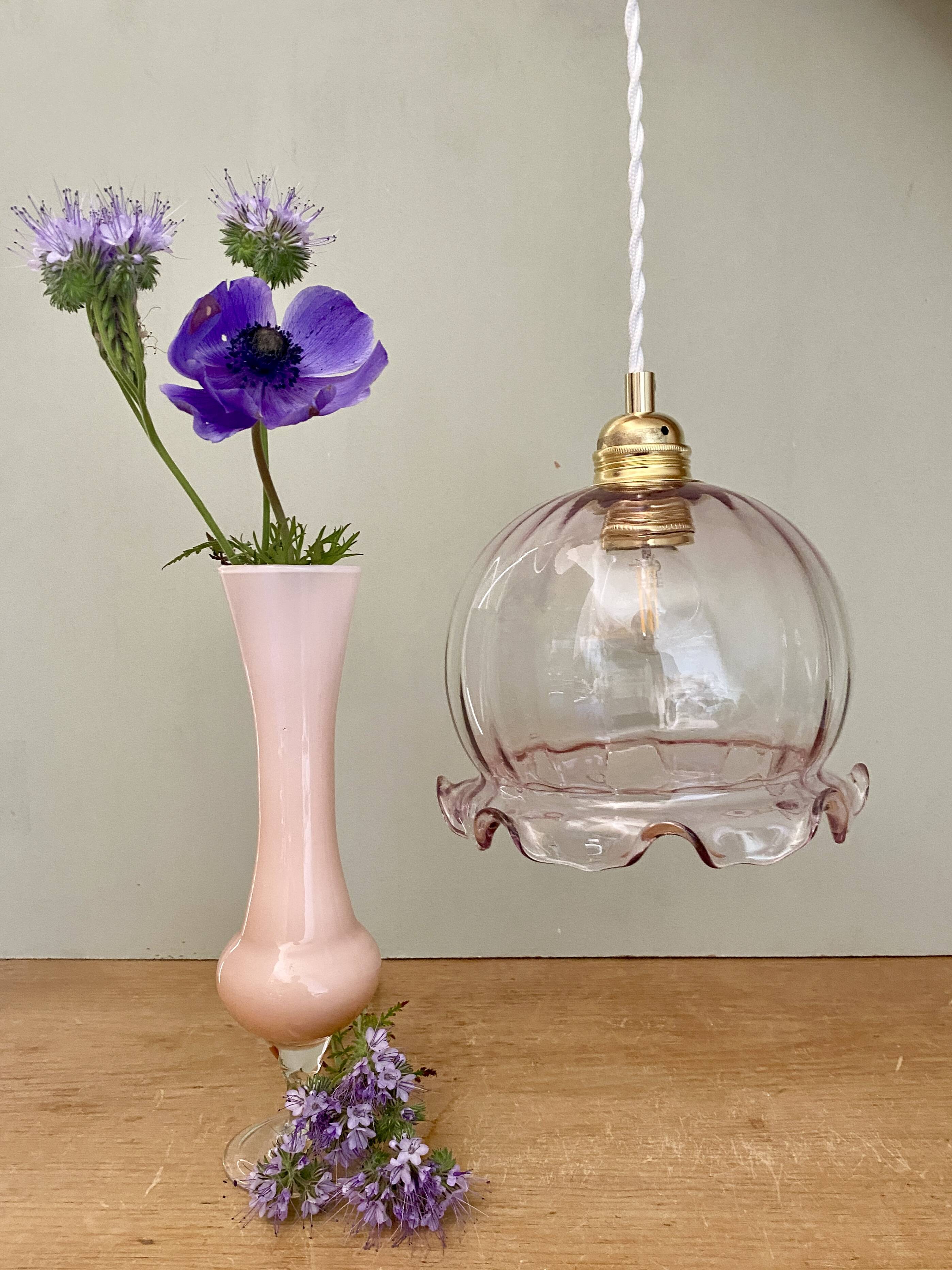 Vintage pink glass globe pendant light