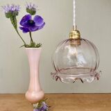 Suspension globe vintage en verre rose