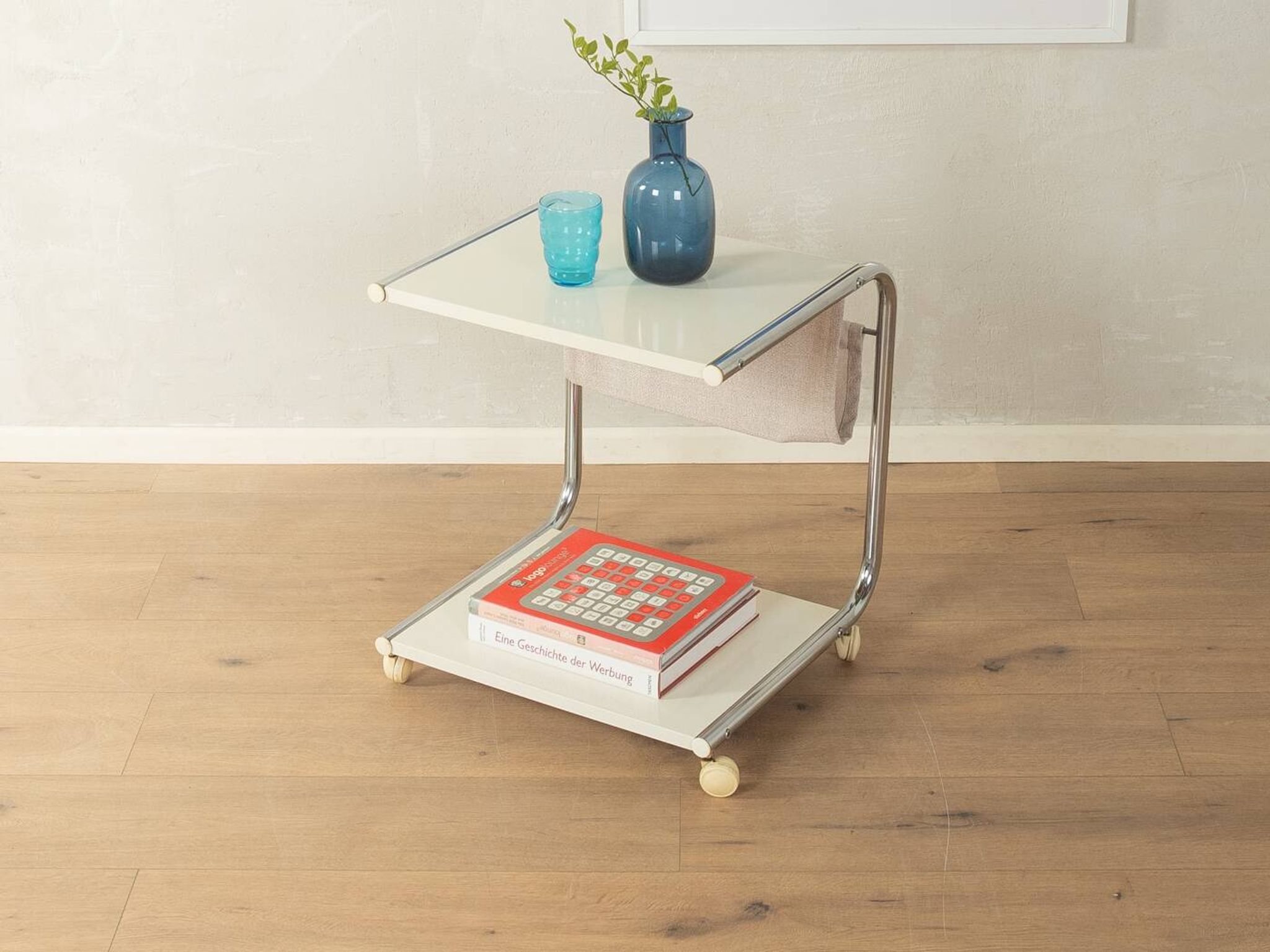 STRAJK side table by Tomas Jelinek for IKEA (1975, Bauhaus style, chrome and cream white, vintage)