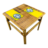 Table basse Roger Capron en céramique et rotin, modèle aux poissons