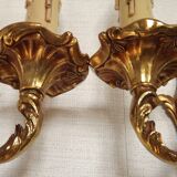 Stylish Vintage French Bronze Double Wall Sconces with Acanthus Leaf Detail