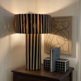 Minimalist bedside table lamp raffia Striped zebra black