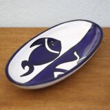 Plat céramique vintage, plat ovale bleu et blanc motifs poisson, made in italy