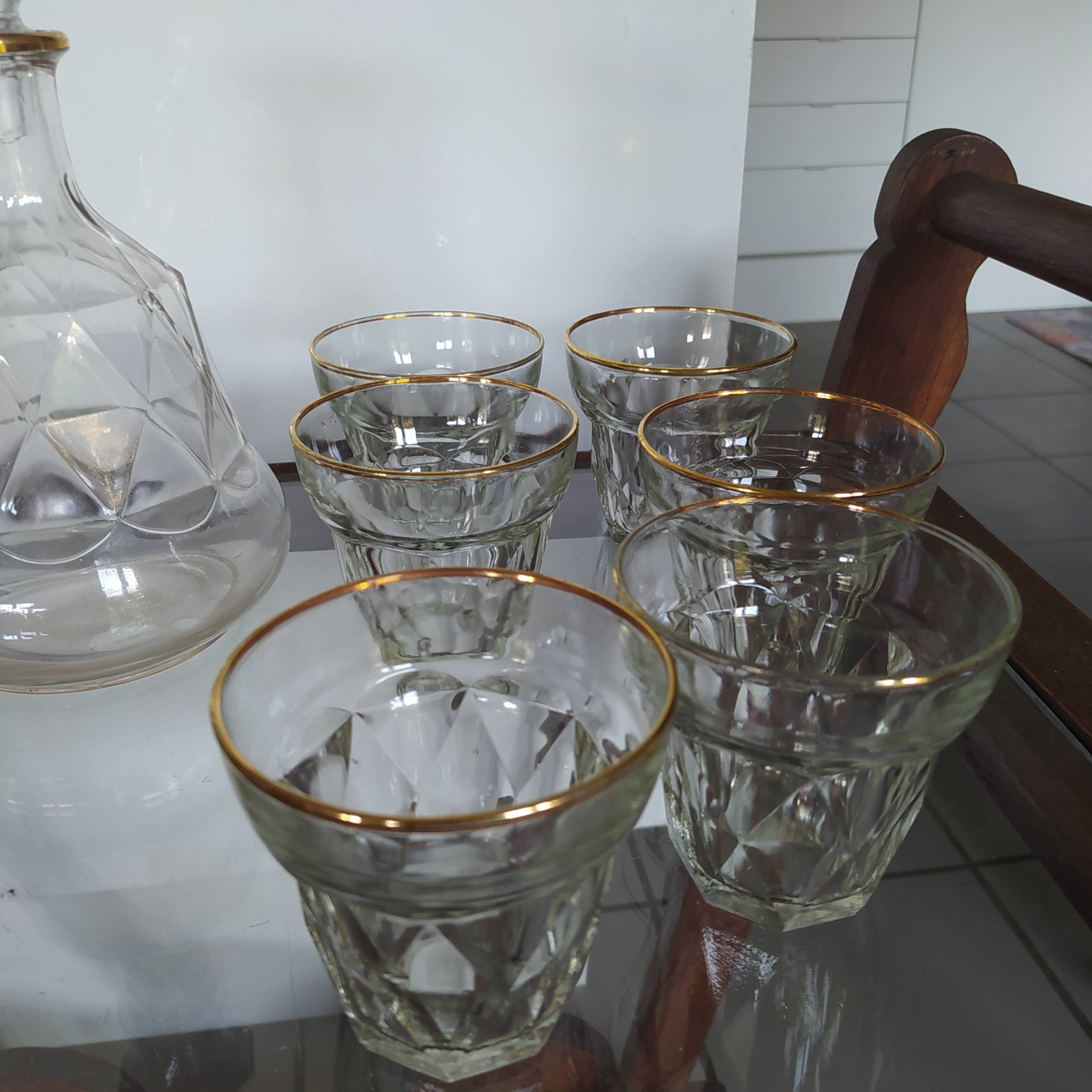 Bvb france regd 1950 glass wine glass and carafe set.