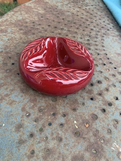 Verceram France Burgundy Red Slip Glazed Ceramic Ashtray