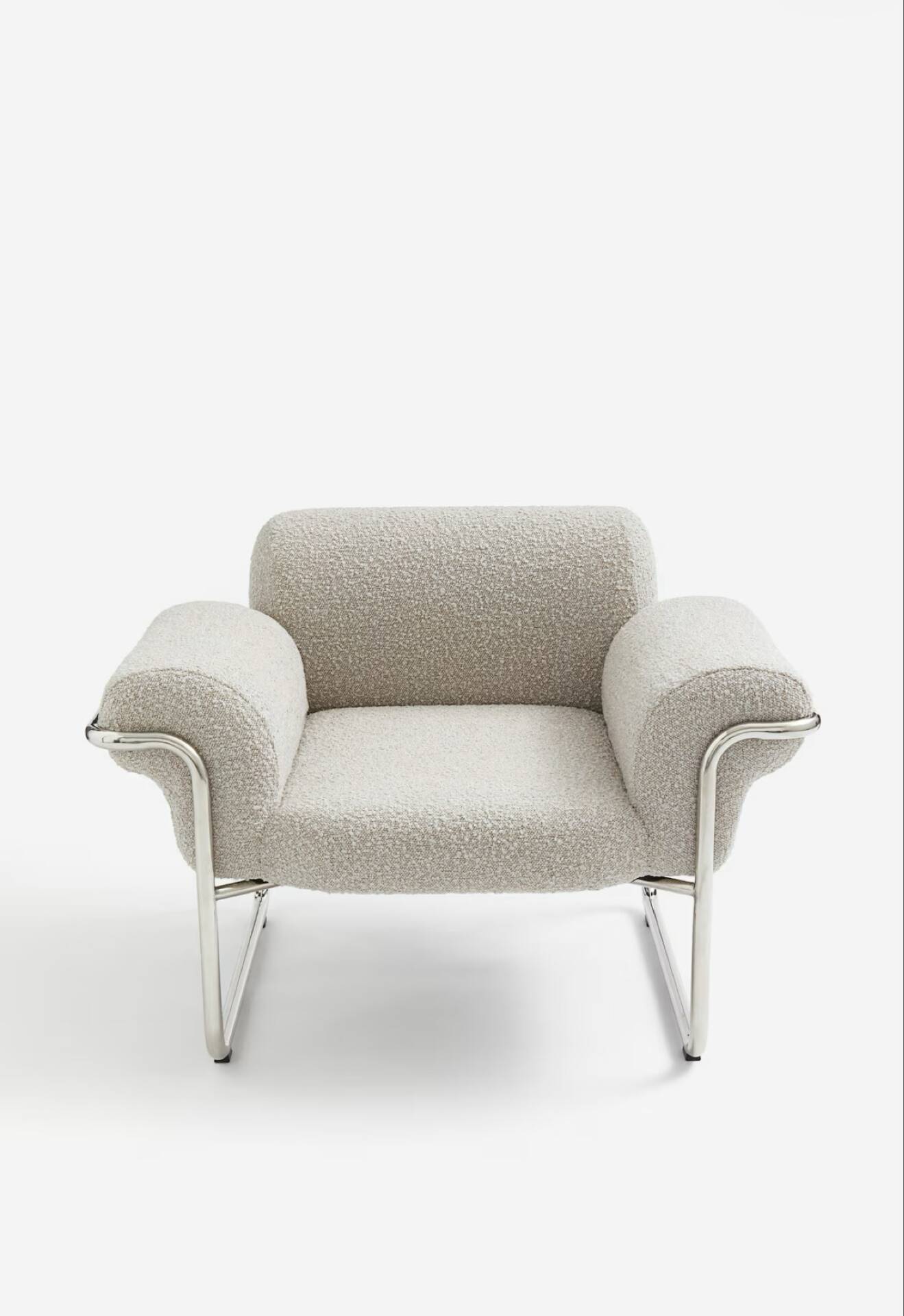 Fauteuil style vintage bouclette beige et structure chromé