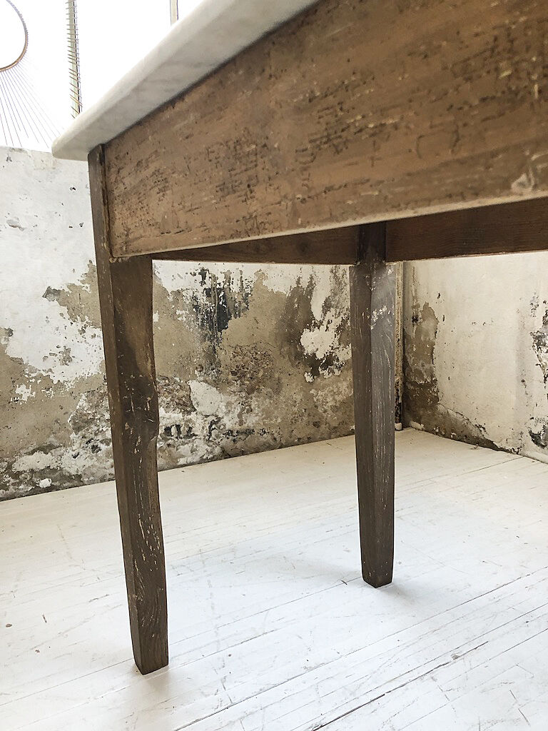 Oak and marble farm table