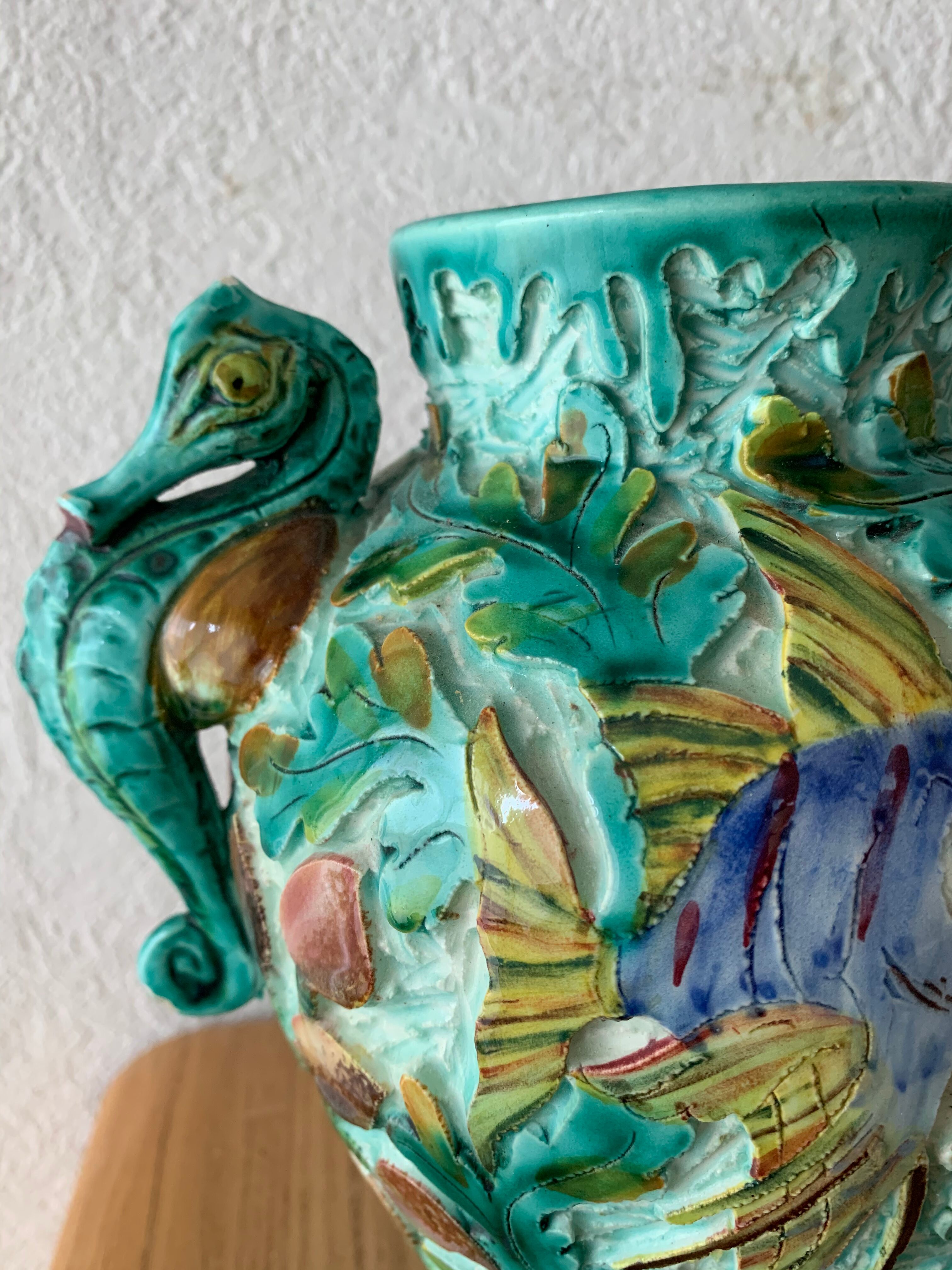 Spanish ceramic vase aquatic decoration