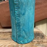 Vintage blue soliflore ceramic vase signed AI