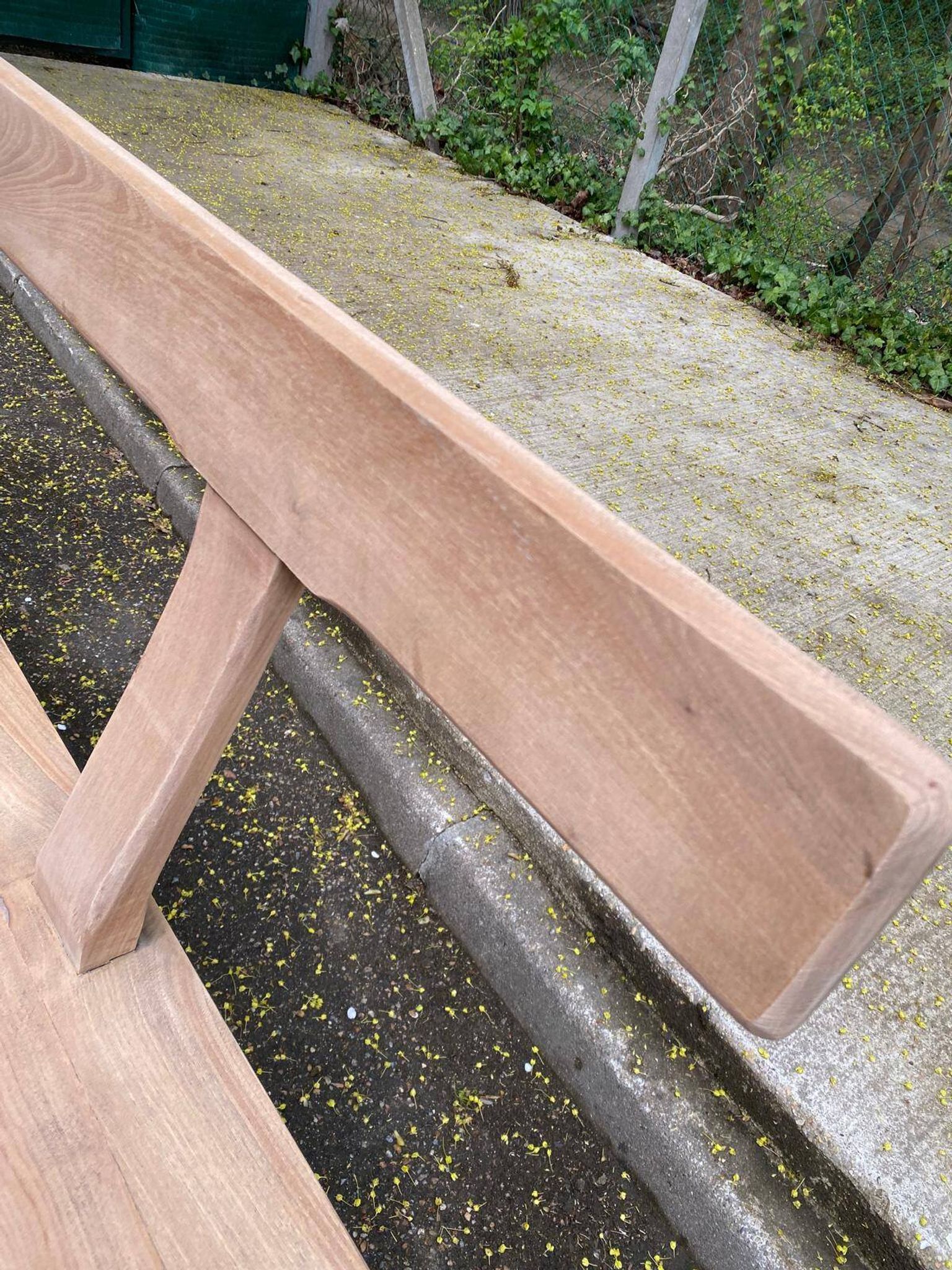 Renovated vintage farmhouse bench with a solid oak back from the 20th century, 180cm.