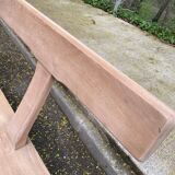 Renovated vintage farmhouse bench with a backrest in solid oak from the 20th century, 180cm.