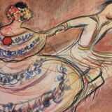 Original pastel signed by Jean Target, Mexican folk dance, 30x40 cm