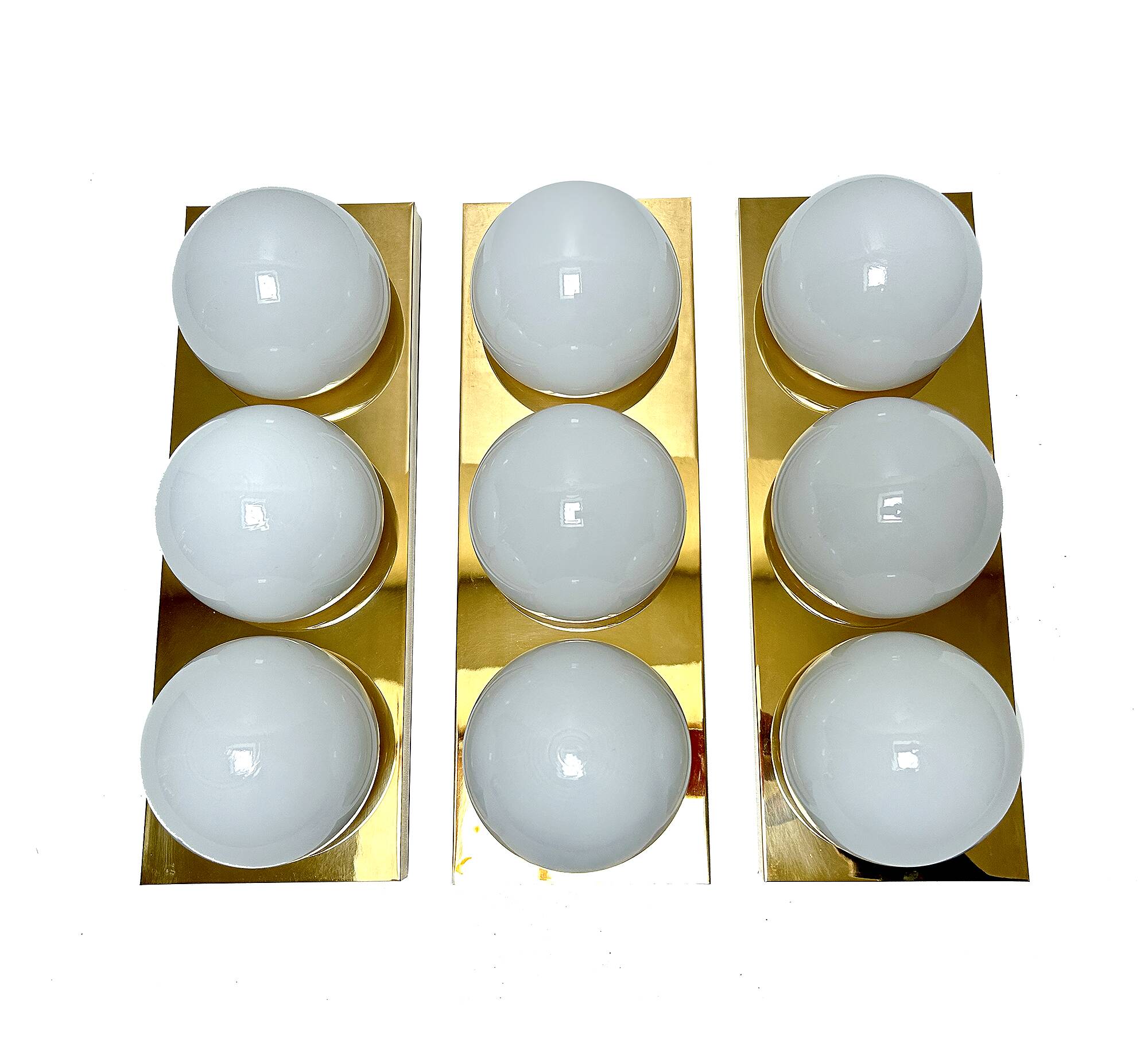 3 vintage limburg sconces, bronze gilded with fine gold, glass