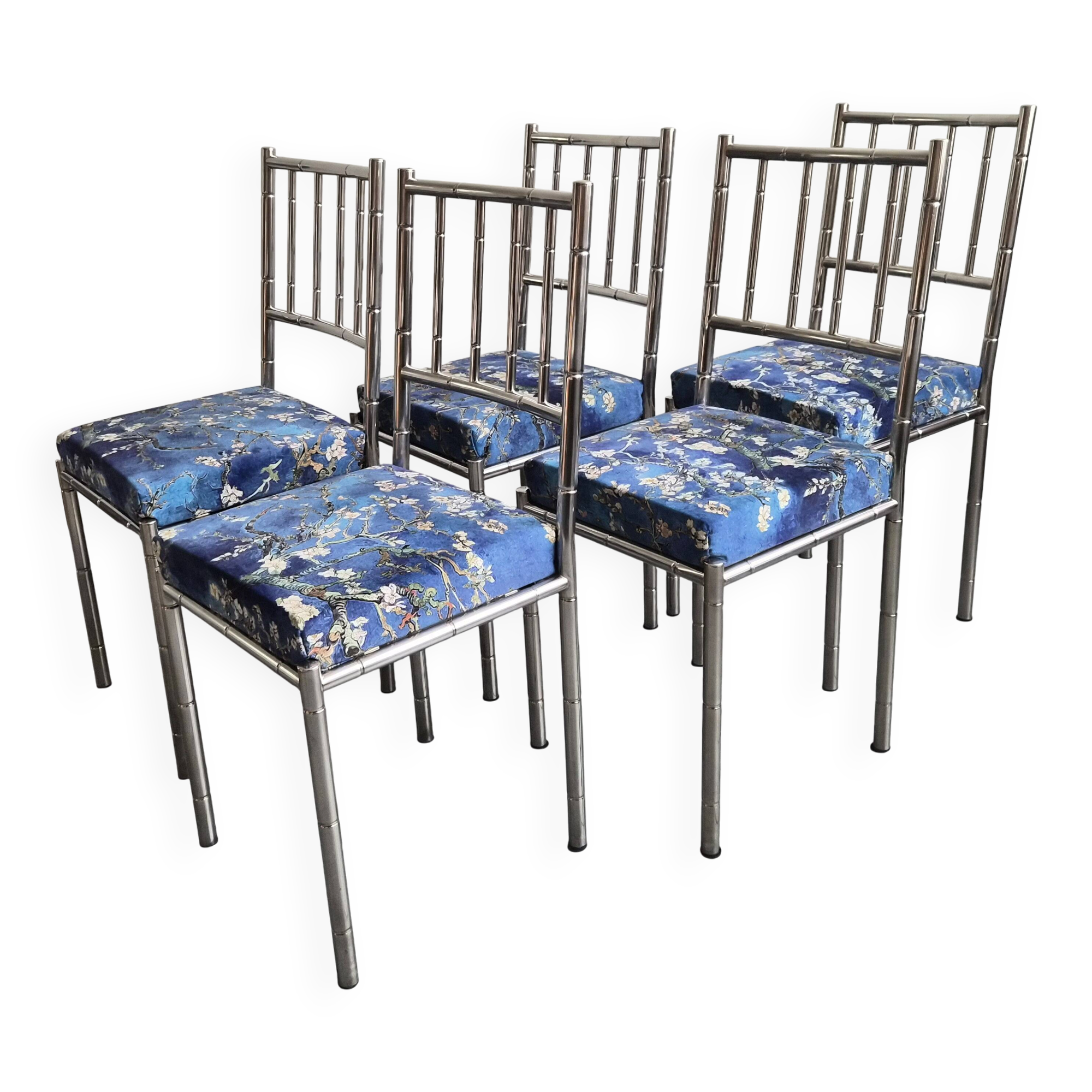Suite de 5 chaises faux-bambou vintage 1970