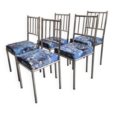 Suite de 5 chaises faux-bambou vintage 1970