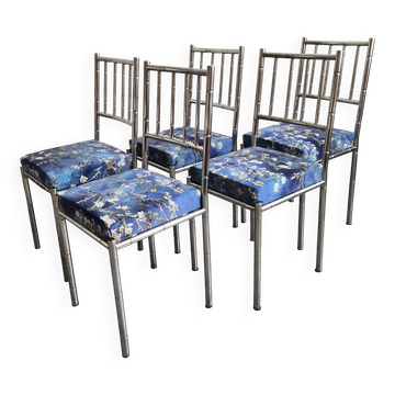Set of 5 vintage faux-bamboo chairs from the 1970s.