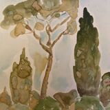 Signed watercolor painting “olive tree field in Provence”