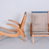Paire de fauteuils bleus conçus par Jan Vaněk dans les années 1950. Ash.