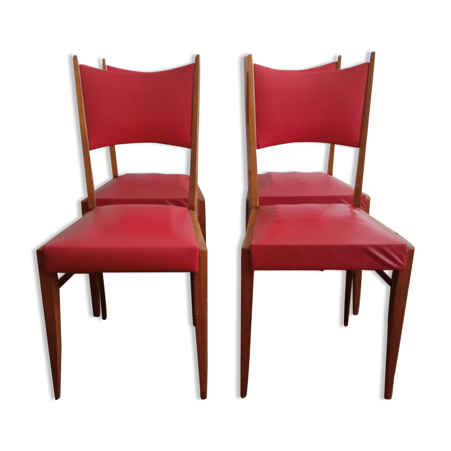 4 chaises années 50 en bois et skaï