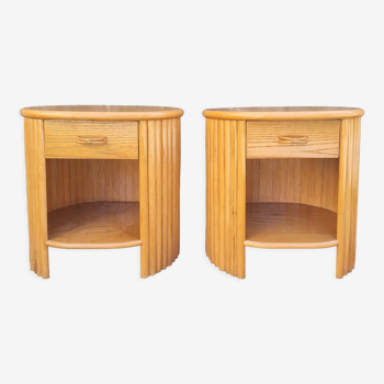 Pair of rattan bamboo bedside tables, Cerda, vintage, 80s