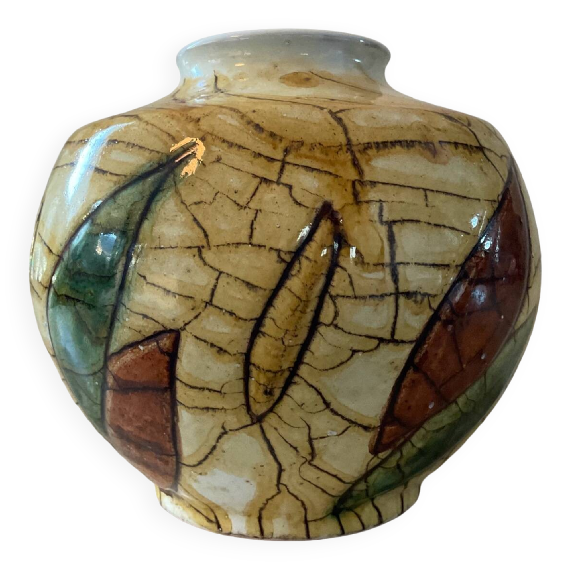 Signed enameled ceramic ball vase