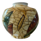 Signed enameled ceramic ball vase