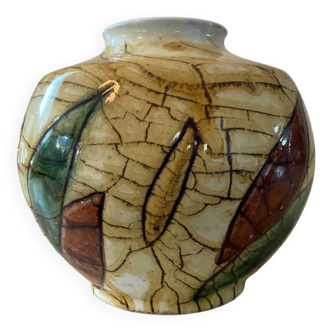 Signed enameled ceramic ball vase