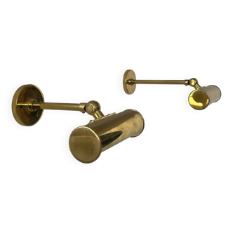 Pair of vintage adjustable wall lights, solid brass, France 1950