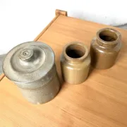 Set of 3 glazed stoneware pots, 1970s