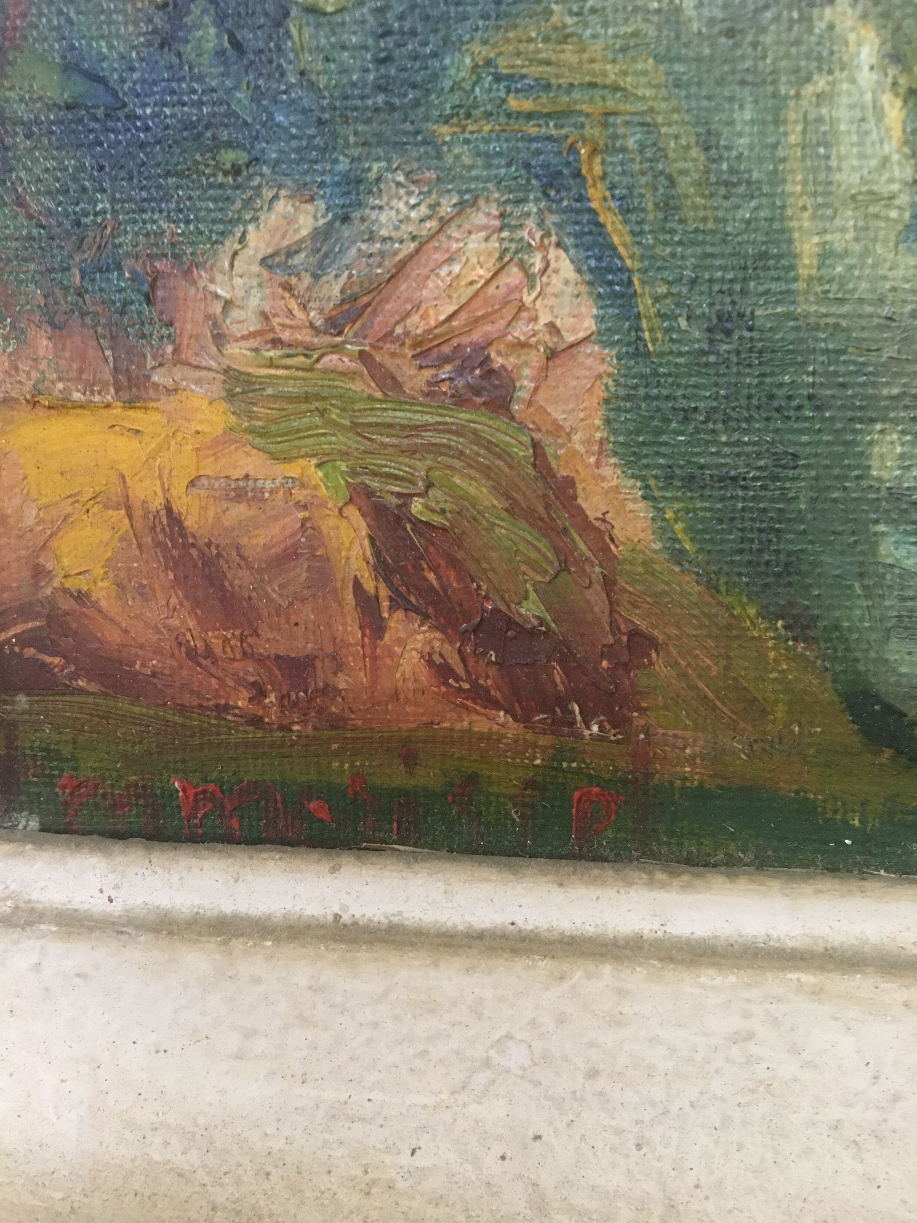 Signed oil on canvas bucolic landscape