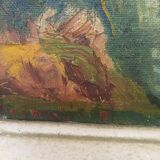 Signed oil on canvas bucolic landscape
