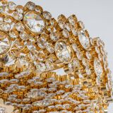 Chandelier in gilded brass and crystal glass inlaid by Palwa, Germany, 1970s.