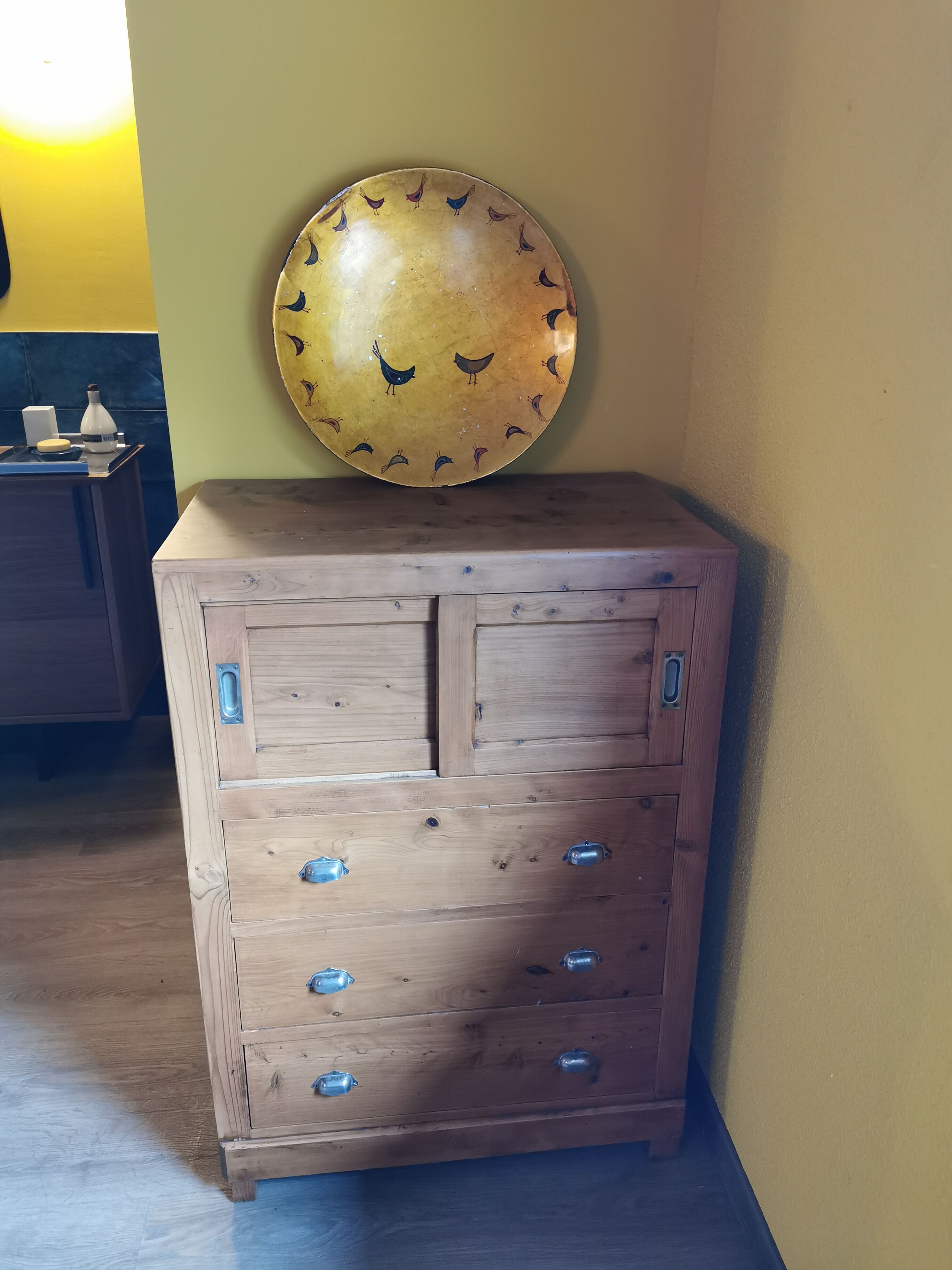 Vintage chiffonnier raw wood 3 drawers 2 doors