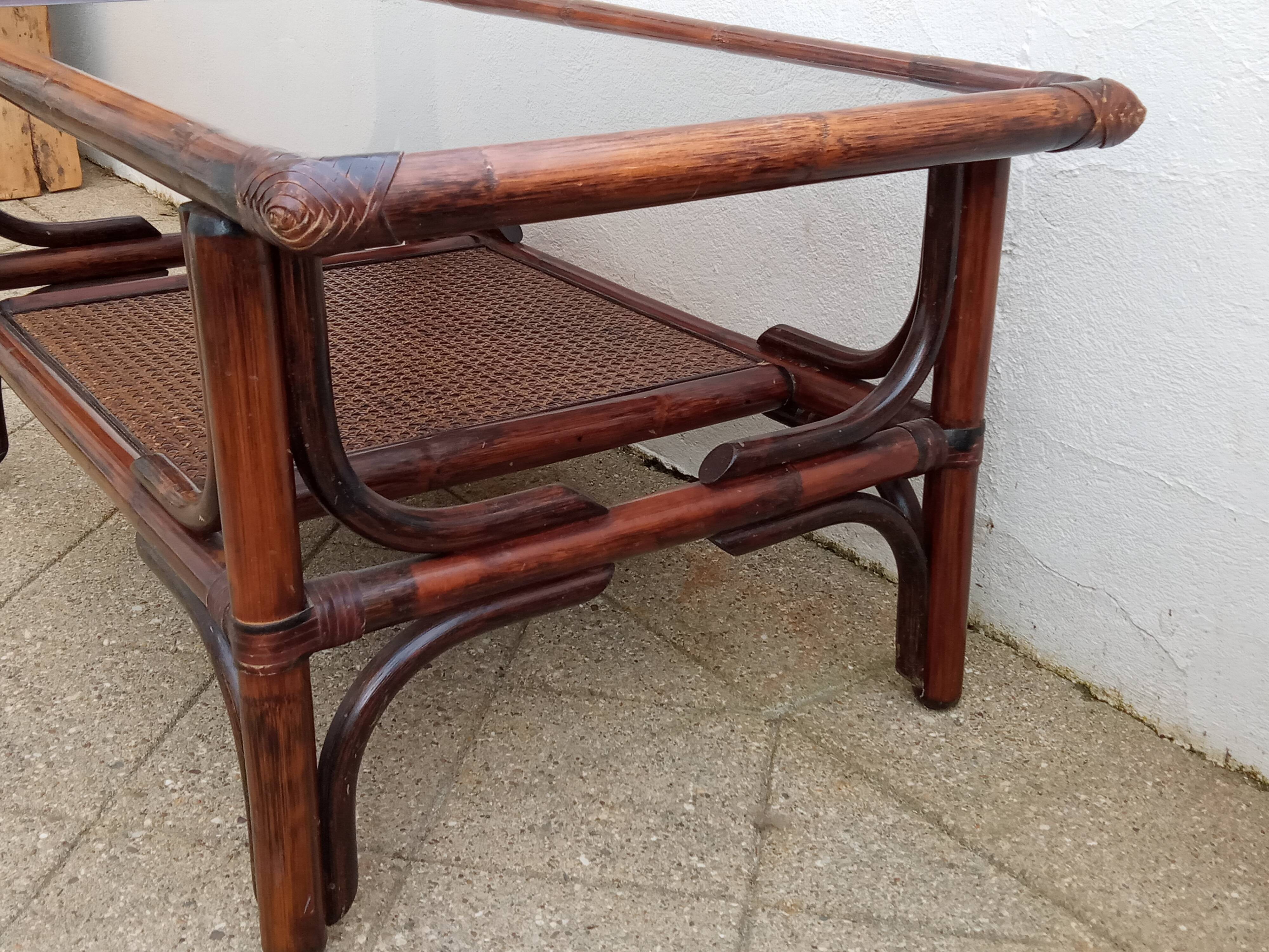 Vintage rattan coffee table and smoked glass