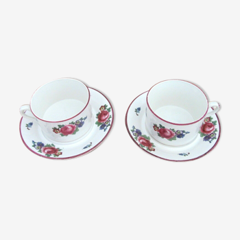 Pair of cups and under cups decorated with roses - Head to head - lunch